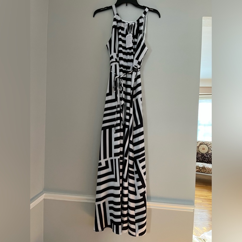 Long and Flowy Black and White Striped Dress Maxi